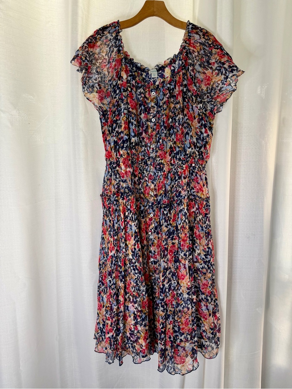 Sundance Floral Button Front Dress Size Large Boho Cottagecore Blue Pink
